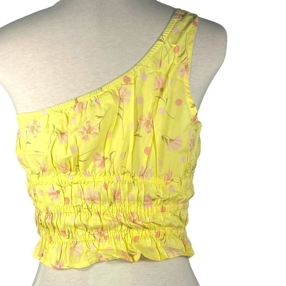 BP crop top one shoulder shirred waist yellow lemonade Sophie florals size S - Picture 4 of 13